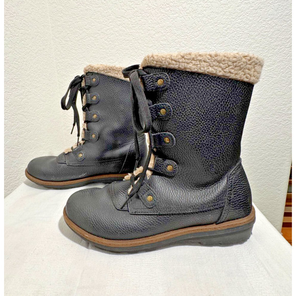 Womens Khombu Winter Boots Black Vegan Pebble Leather Size 8.5 Fleece Lined - Picture 1 of 10
